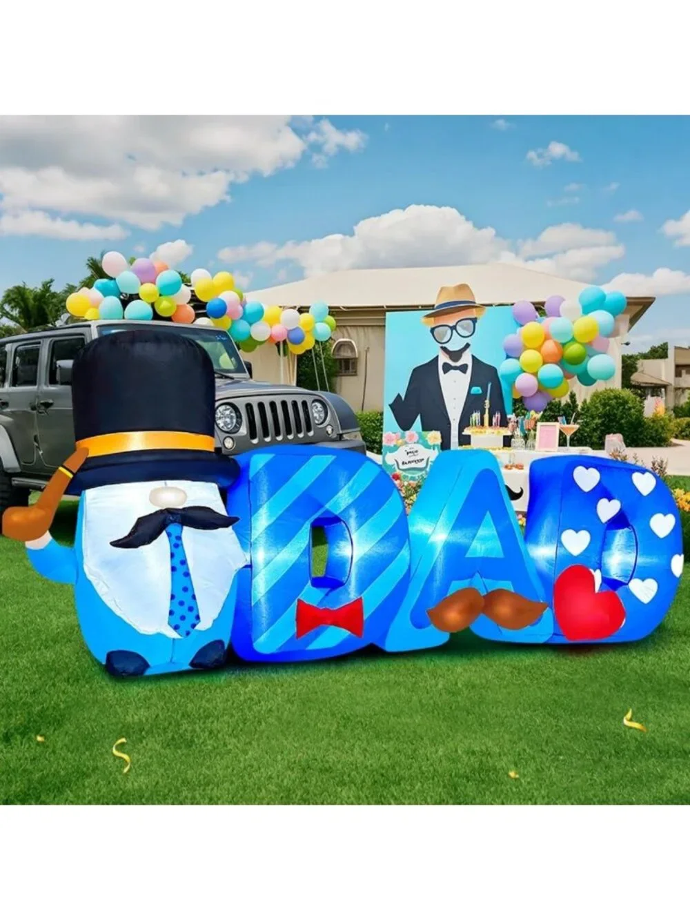 8FT Inflatable Father's Day Decoration with LED Lights, Gnome & Balloons for